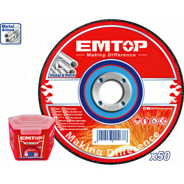 CAJA 50 DISCOS CORTE METAL AMOLADORA 115MM 1.2MM EMTOP